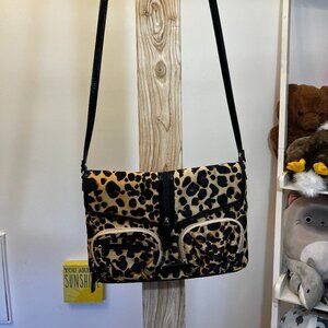 Liz Claiborne Leopard Print Crossbody Purse with Front Zip Pockets